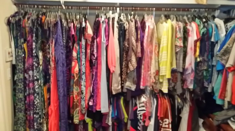 Pairing Down Clothes - organized hanging closet after storing off-season and donating