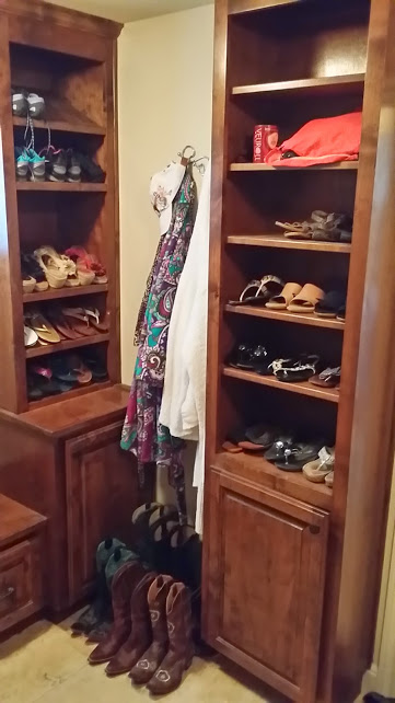 Pairing Down Clothes - organized shoe cabinets after donating and storing off-season