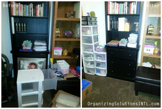 Catch-All Office Organize - before and after organized office shelving