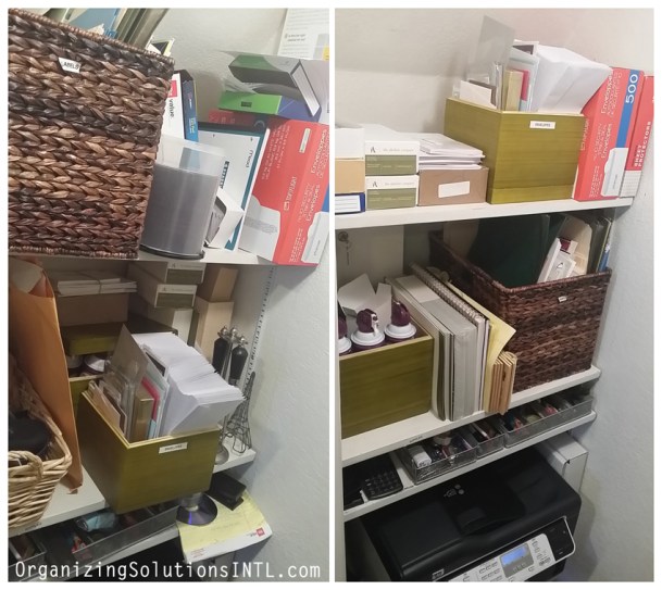 Straightening Up Office Storage - organized office closet before and after