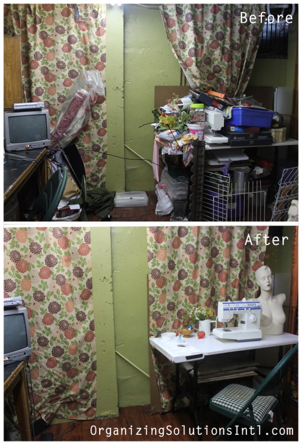 A Craft Room Rediscovered part 3 - before and after organized sewing corner