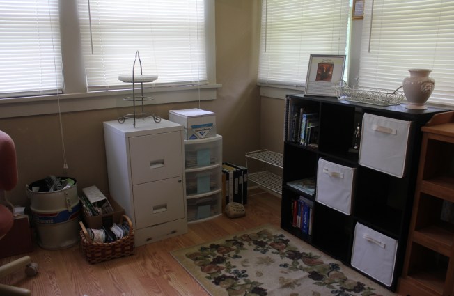 Tupperware and Troubled Corners - organized home office corner