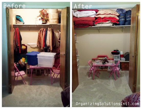 A grandchildrens play closet - organized closet before and after