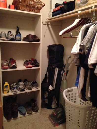 organized clothing closet corner