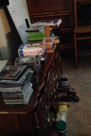 sorting items on the dresser