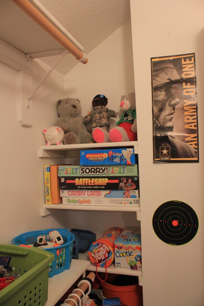 Little Boys and Their Toys - organized corner shelf