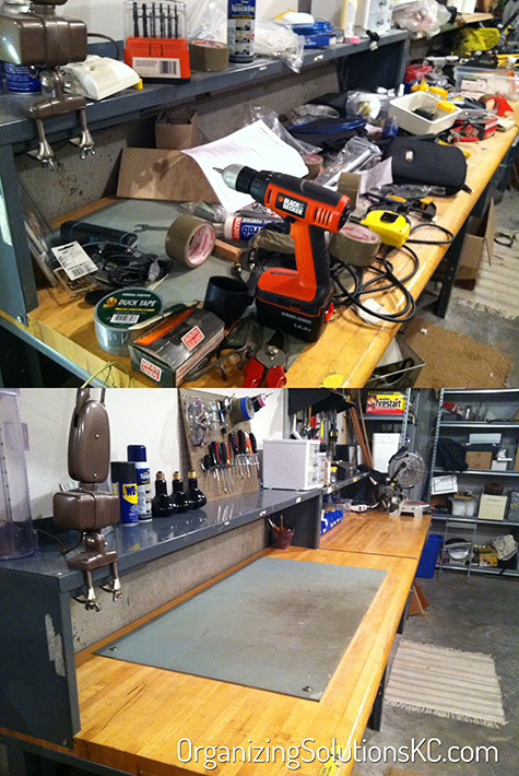 Dads Tool Bench Organized - Before and After